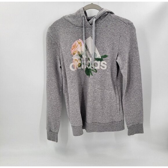Adidas Hooded Sweatshirt Women's Size‎ Small Grey Rose Floral Design Print - Picture 1 of 8
